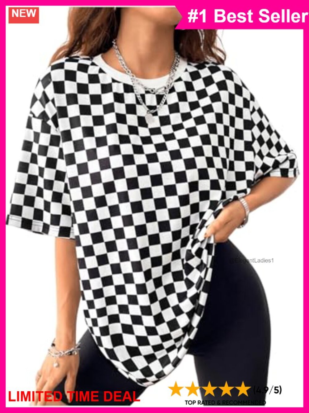Plus Size Plaid Checkered Oversized Tee Crewneck Half Sleeve T-Shirt